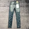 Jeans Uomo Lavato Splash-Ink Strappato Blu Fashion Brand Alta Qualità