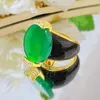 Pierścienie klastra 2023 Przyjazd okrągły Jade 14K żółte złoto Pierścień palców Kobieta Vintage Emerald Wedding Wedding Antique Jewelry Party Prezent