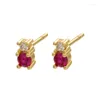 Studörhängen Zhukou Gold Color Rose Red Handmade Korean Romantic Brass Cubic Zirconia Piercing VE413