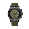 Montre pour homme boîtier noir complet cadran vert toile cuir nouveaux Super hommes montres Quartz chronographe acier inoxydable saphir Crystal250e