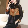 Women's Blouses Silk Shirts Summer 2023 Satin Patchwork Chinese Style Loose Long Sleeves Top O-Neck Clothing YCMYUNYAN