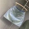 Damenhosen 2023 Sommer Vintage Mini Denim Gürtel Design A-Linie Jeans Röcke Lässige lose hohe Taille Kurzer Rock Koreanische Modekleidung 230714