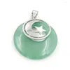 Pendant Necklaces Tiger Eye Stone Silver Plated Crescent Moon Star Round Hollow Green Aventurine Classic Jewelry