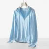 Women's Jackets Summer Thin Short Women Stretch Ice Silk Breathable Sun Protection Clothing Anti-UV Soft Zipper Hooded Shawl Tops JH134