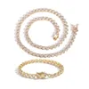 Hip Hop Love Heart Tennis Chain Necklace Bracelet Jewelry Set Real Gold Plated