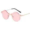 선글라스 둥근 무지개 여자 2023 나비 그라디언트 색 렌즈 금속 다리 안경 펑크 장식 안경 분홍색 그늘