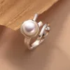925 Sterling Silver Unique Pearl Lines Ring For Women Fine Jewelry Finger Adjustable Open Vintage Ring For Party Birthday Gift L230704