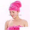 Serviette Coral Fleece Bath Hat Magic Hair Séchage à sec Turban Wrap Absorption d'eau Quick Cap Cute Bow Make Up Dbc Drop Delivery Home Gar Dh68H