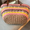 Korgväska halm vävd tygväska shopping handväskor duk foder två bitar set crossbody handväska multicolour äkta läderband virka