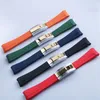 20mm Curved End strap and Middle Gold Polished Clasp Silicone Black Navy Green Orange Red Rubber Watchband For Rol strap SUB GMT D209M