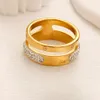 Never Fade Brand Letter Ring Gold Plated Stainless Steel Band Rings Fashion Designer Luxury Crystal Rhinestones Ring for Womens Wedding Jewelry Gifts