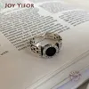 New Trends 925 Sterling Silver Finger Rings Engagement Jewelry For Women Creative Black Circle Party Accessories Gifts L230704