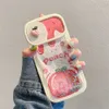 3D Cute Peach Divertente Fragola Cartoon Liquid Quicksand Bling Glitter Cassa del telefono per iPhone 14 13 12 11 Pro Max Cover posteriore morbida L230619