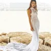 Front Split High Low Style Backless Boho Beach Lace Backless Hollow Vintage Chapel Train Wedding Dress Bridal Gowns Short Front Lo243s