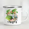 Muggar Camping Car Emamel Mug Adventure Together Cup Gift Idea för Camper Van Picnic Metal isolerande utanför utomhusfestival Travel R230713