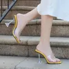 Slippare Summer Transparent Crystal Shoes Fashion Model Sandal Catwalk Sexig Casual Slip on Women's 9 Cm Super High Heels