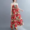 Robes décontractées élégant imprimé floral coton lin robe maxi