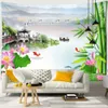 Tapestries Ink Lotus Wall Hanging Tapestry Boho Koi Ink Painting Aesthetic Room Art Psychedelic Hippie Home Decor R230713