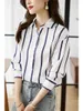 Camicette da donna Moda Donna 2023 Camicia a maniche lunghe in chiffon Top Camicetta bianca Camicie Top a righe Pretty And