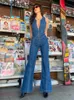 Women's Jumpsuits Rompers Blue Backless Heart Cut Women's Tight Bodysuit Summer Sleeveless Slim Fit Dress Vintage Denim Bodysuit 230713