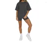 Women's Tracksuits Summer Solid Short Sleeve Round Neck Pullover Top Urban Casual Shorts Fashion Set Female And Lady