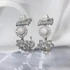 Stud SENYU femmes douce fleur ronde boucles d'oreilles mouchoir Imitation perle mode femmes bijoux mariage mariée ronde boucles d'oreilles 230714