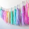 Present Wrap Paper Iridescent Tassel Garland Flags Banner för Baby Shower Wedding Baptism Birthday Diy Party Hanging Decor Leverantörer 230713