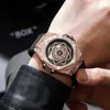 Orologi da polso PINTIME Orologio sportivo da uomo in oro rosa Orologi con diamanti ghiacciati per uomo Orologio da polso al quarzo con cinturino in silicone luminoso Relogio