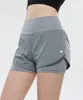 Lu Women Sports Yoga Shorts Outfits High midje Sportkläder Fake Two Pieces Zipper Pocket Fitness Wear Short Pants Girls Running Elastic O0EG