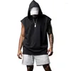 Herrtröjor sommar ärmlösa män sportkläder cool hoody tops gym sport smal fitness hooded male t-shirts muskel tröja
