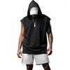 Moletons masculinos de verão sem mangas, roupas esportivas legais com capuz para academia, esportes finos, fitness, camisetas masculinas com capuz, moletom musculoso