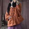 Women's Trench Coats QPFJQD Ladies Button Solid Color Parkas 2023 Winter Spring Stand Collar Plus Cotton Pockets Women Chinese Retro Linen