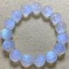 Pulseira de miçangas esculpidas natural azul claro pedra da lua 13,5 mm estiramento joias femininas genuínas