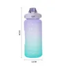 Water Bottles 2 Liters Capacity Bottle with Straw Gradient Color Hand assisted Accessories Bring Time Marking Large Plastic Cups 230714