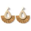 Stud Bohemian Raffia Woven Earrings Vintage Geometry Summer Beach Vacation Fan Rattan Ladies Jewelry Gifts 230714