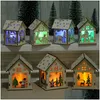 Christmas Decorations Led Candle Light Wood House Hanging Tree Ornament Diy Home Holiday Decoration Nice Wedding Xmas Festival Gift Dh9Se