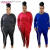Dwuczęściowe spodnie kobiet Adogirl XL-5xl Women Stripe Dwuczęściowy zestaw bluzy z długim rękawem Pockets Spodnie Jogging Suit żeńskie torby T230714
