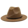 Män kvinnor bred grim ull filt fedora panama hatt med bältesspänne jazz trilby cap party formell topp hatt i stor storlek 56-58 cm