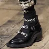 Сандалии Новый стиль круглое туфли женская кулинарные каблуки лодыжка для ремня микроволокна модная жемчужная туфли с низким каблуком, дамы большой размер 43 T230714
