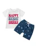 Set di abbigliamento Infant Boys 4th Of July Stampa patriottica Girocollo T-shirt a maniche corte e pantaloncini con stelle Set da 2 pezzi