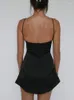 Casual Jurken Witte Ruches Mini Jurk 2023 Zomer Vrouwen Mouwloze Spaghetti Band Strakke Korte Dame Sexy Backless Party Clubwear