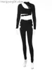 Calças femininas de duas peças cortadas bodycon crop top e conjuntos de calças combinando para mulheres treino de manga comprida roupa de dormir esportiva roupas de duas peças finas T230714
