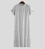 민족 의류 2023 무슬림 중동 아랍 두바이 말레이시아 남성 느슨한 줄무늬 짧은 슬리브 로브 셔츠