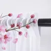 Curtain Cherry Blossom Branch Pink Flower White Short Tulle Half-Curtain For Kitchen Door Drape Cafe Small Window Sheer Curtains