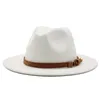 Simple femmes hommes laine Fedora chapeau avec ruban en cuir Gentleman élégant dame large bord Jazz église Panama Sombrero casquette