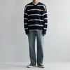 Herrtröjor Spring Autumn Cotton Pullovers Casual Sports Fit Type V-Neck Stripe 2023 Stick Sweater Coat C124