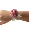 Girls Bridesmaid Wrist Flowers Wedding Party Boutonniere Satin Rose Bracelet Hand Flowers Wedding Supply Accessories Artificial