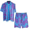 Herrspårar Summer Hawaiian Men's Vacation Set Luxury Flower Shirt Set 2-Piece Fashion Märke Knapp Kort ärm Casual Clothing 230714