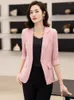 Ternos Femininos Moda Estampado Feminino Blazer Manga Três Quartos Jaqueta Feminino 2023 Primavera Verão Um Botão Tops Sólidos Temperamento