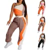 Kvinnors tvådelar Pants Color Block Pocket Elastic midja 3 Suit Women Office 80s Jogging Suits For Track